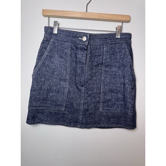 LVIR LA Project Mélange Denim Mini Skirt Blue Sz M Zip Fly Mid Wash Pockets NWT - Picture 2 of 15